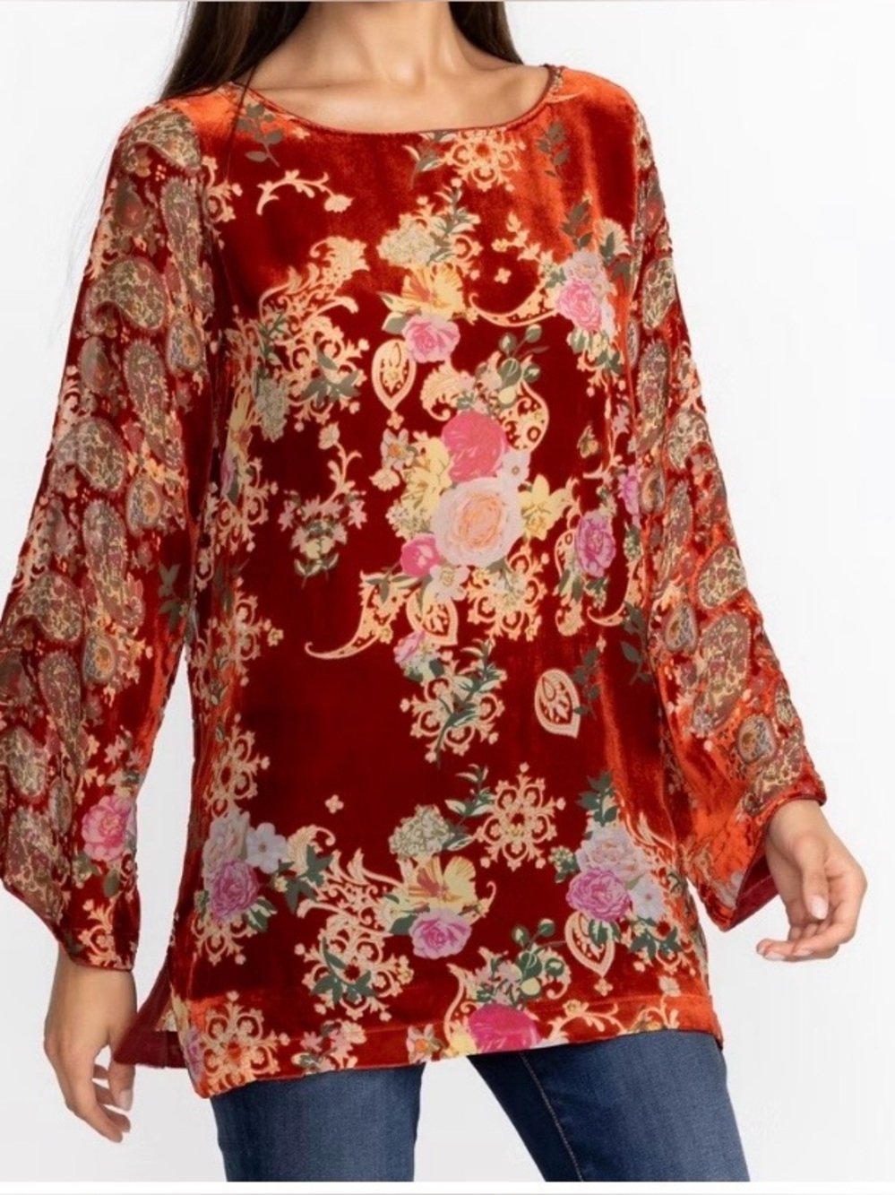 Johnny Was Floral Velvet Top – Embroidered Boho Luxe Blouse